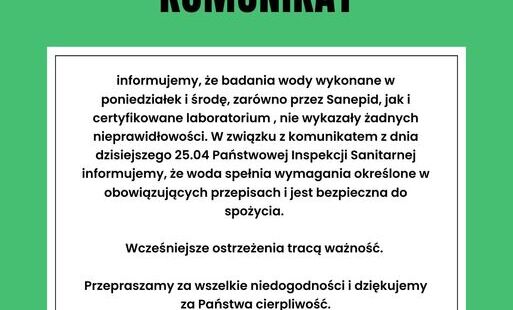 Zdjęcie do Komunikat Państwowego Powiatowego Inspektora Sanitarnego w Kozienicach  o stwierdzeniu przydatności wody do spożycia w wodociągu publicznym  w Magnuszewie